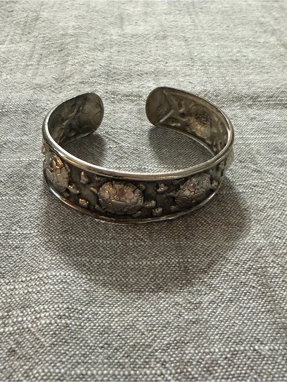 Vintage Sterling Silver Sea Turtles Engraved Cuff Bracelet